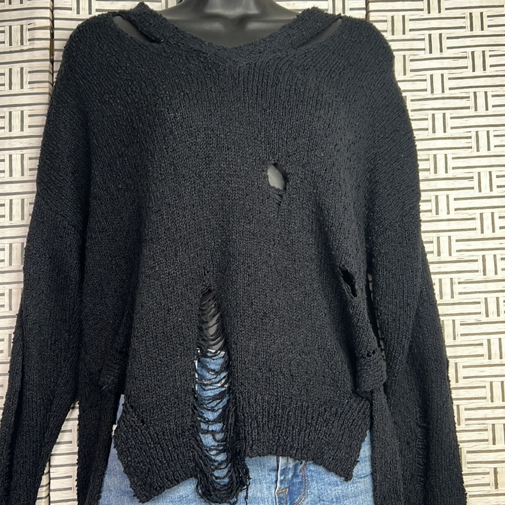 Fate oversized shredded black sweater